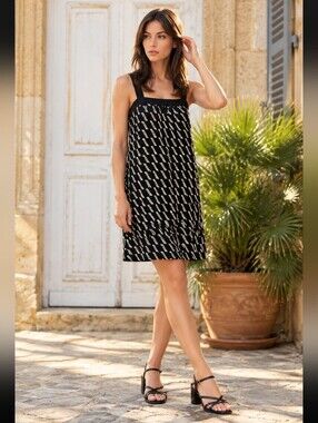 Mauve By Anthropologie  Black and White Halter Midi Linen Dress Size 10